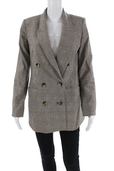 Zara Woman Womens Wool Houndstooth Checkered Print Button Up Blazer Gray Size XS