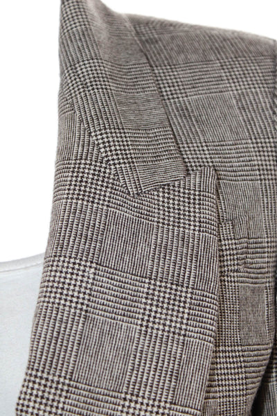 Zara Woman Womens Wool Houndstooth Checkered Print Button Up Blazer Gray Size XS