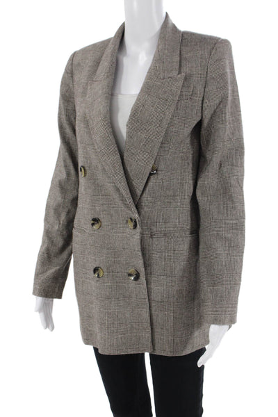 Zara Woman Womens Wool Houndstooth Checkered Print Button Up Blazer Gray Size XS