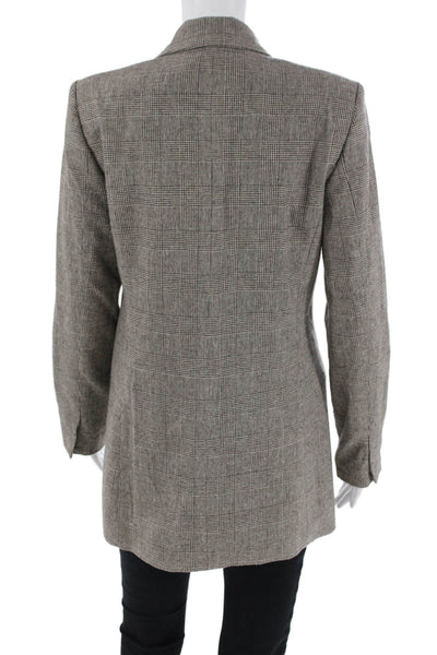 Zara Woman Womens Wool Houndstooth Checkered Print Button Up Blazer Gray Size XS
