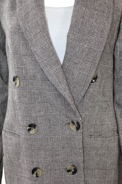 Zara Woman Womens Wool Houndstooth Checkered Print Button Up Blazer Gray Size XS