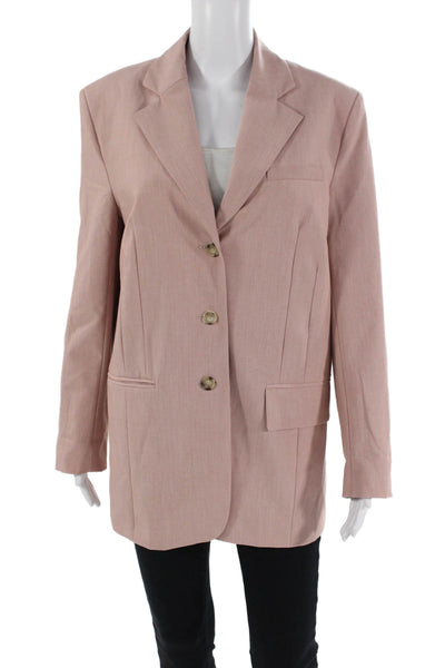Zara Womens Notched Lapel Three Button Blazer Jacket Pink Size XS