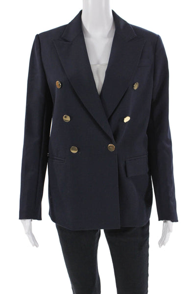 Zara Basic Womens Notched Lapel Gold Button Up Blazer Jacket Blue Size XS