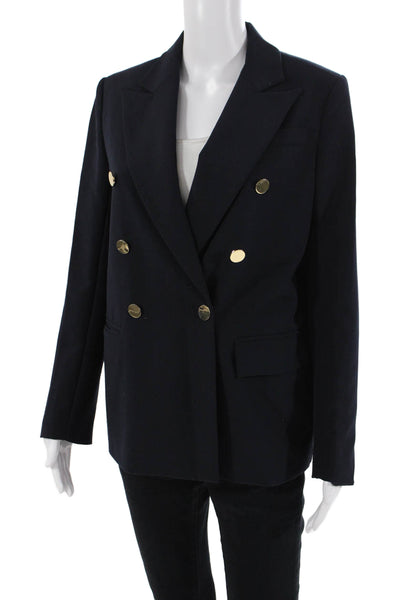 Zara Basic Womens Notched Lapel Gold Button Up Blazer Jacket Blue Size XS