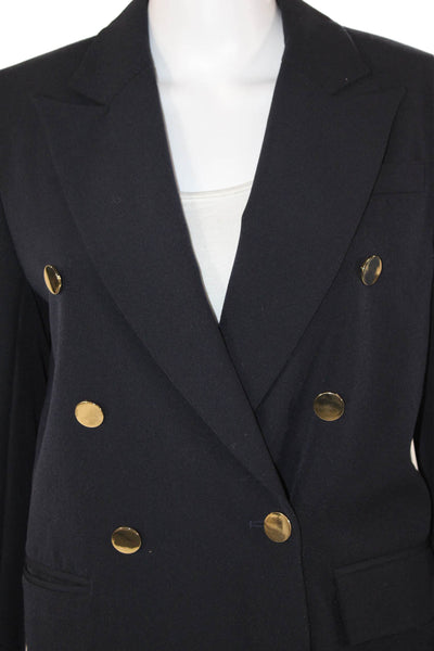 Zara Basic Womens Notched Lapel Gold Button Up Blazer Jacket Blue Size XS