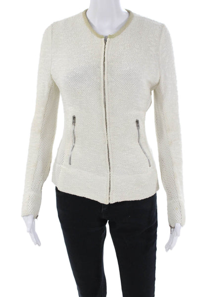 IRO Womens Cotton Mesh Panel Zippered Pocket Jacket Solid White Size 38
