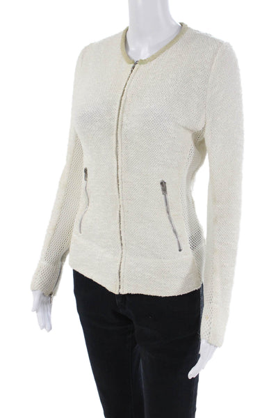 IRO Womens Cotton Mesh Panel Zippered Pocket Jacket Solid White Size 38