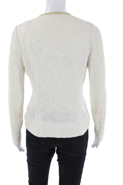 IRO Womens Cotton Mesh Panel Zippered Pocket Jacket Solid White Size 38