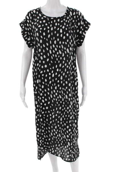 Bobeau Womens Two-Toned Spotted Round Neck Short Sleeve Maxi Dress Black Size M