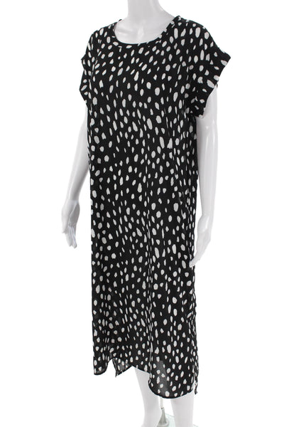 Bobeau Womens Two-Toned Spotted Round Neck Short Sleeve Maxi Dress Black Size M