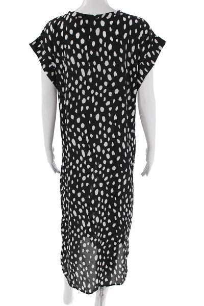 Bobeau Womens Two-Toned Spotted Round Neck Short Sleeve Maxi Dress Black Size M