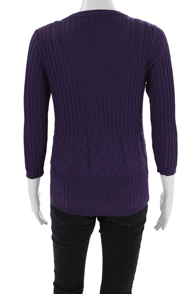 Joseph A Womens Ribbed Round Neck Button Up Cardigan Sweater Purple SIze M