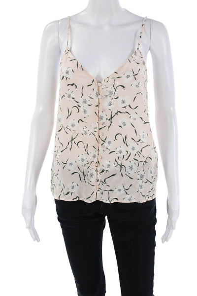 Equipment Femme Womens Spaghetti Strap V Neck Silk Floral Top Peach XS