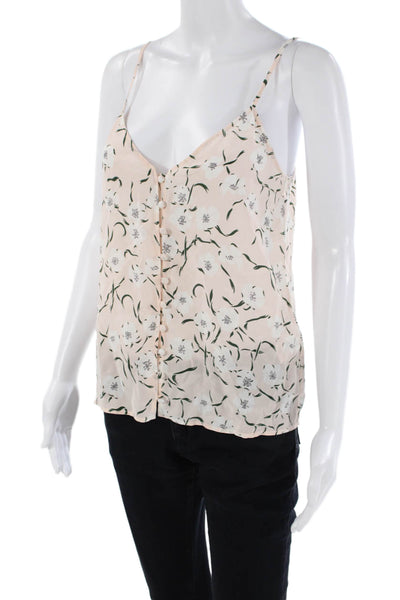Equipment Femme Womens Spaghetti Strap V Neck Silk Floral Top Peach XS