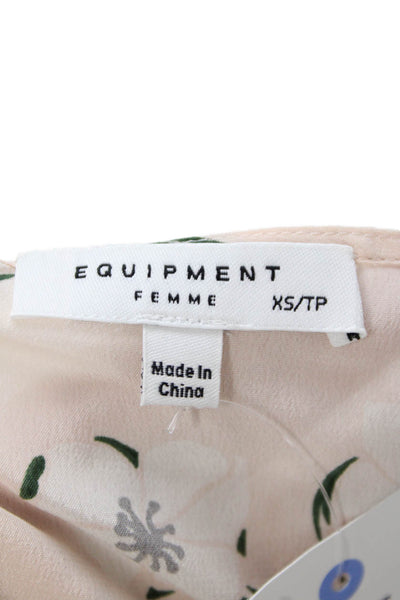 Equipment Femme Womens Spaghetti Strap V Neck Silk Floral Top Peach XS