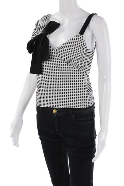Club Monaco Womens Sleeveless One Shoulder Check Knit Top White Black Small