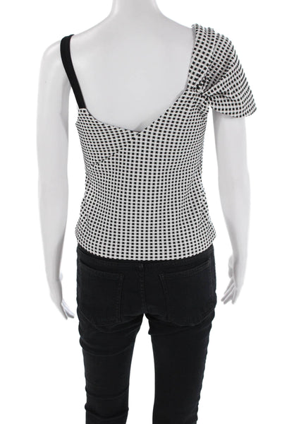 Club Monaco Womens Sleeveless One Shoulder Check Knit Top White Black Small