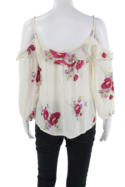 Joie Womens 3/4 Sleeve Cold Shoulder Floral Silk Top White Size 2XS