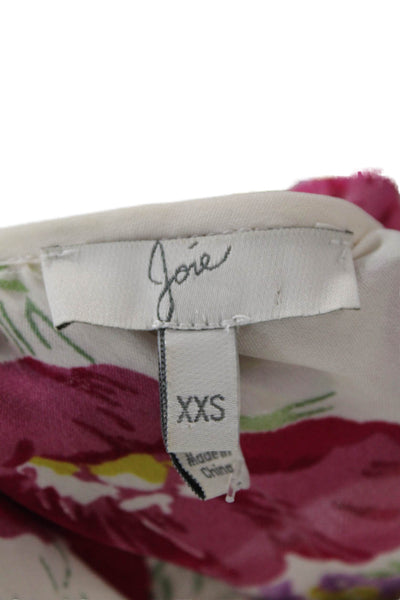 Joie Womens 3/4 Sleeve Cold Shoulder Floral Silk Top White Size 2XS