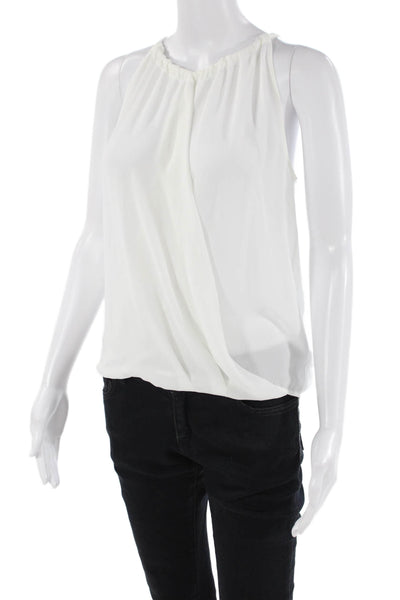 BCBGMAXAZRIA Womens Sleeveless V Neck Draped Blouse Top White Size XS