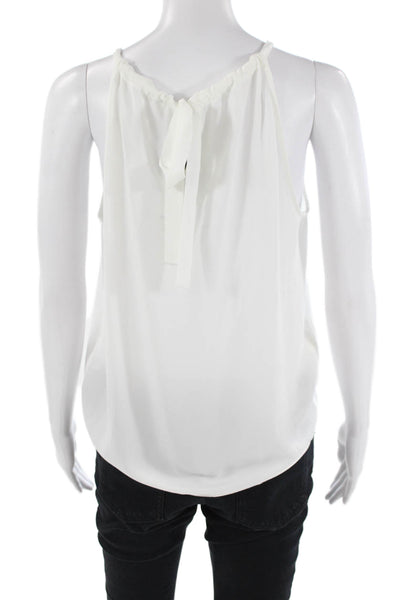 BCBGMAXAZRIA Womens Sleeveless V Neck Draped Blouse Top White Size XS