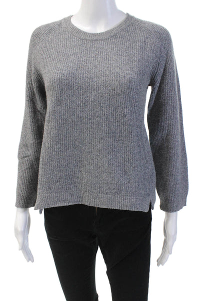 J Brand Womens Crew Neck Knitted Notched Cropped Casual Sweater Gray Size XS
