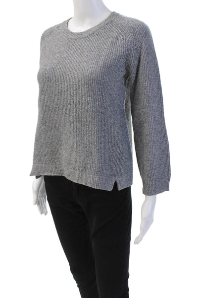 J Brand Womens Crew Neck Knitted Notched Cropped Casual Sweater Gray Size XS