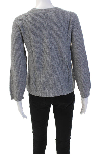 J Brand Womens Crew Neck Knitted Notched Cropped Casual Sweater Gray Size XS