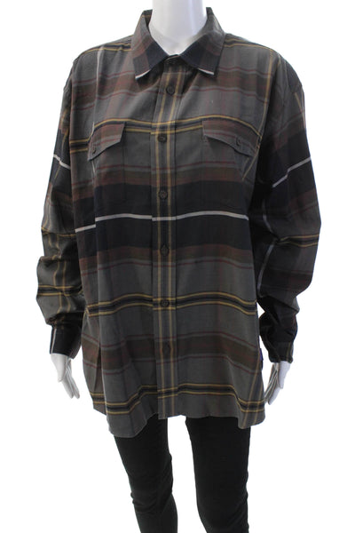 Patagonia Womens Cotton Collared Plaid Pocketed Button Down Shirt Brown Size L