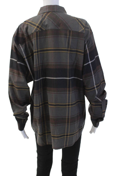 Patagonia Womens Cotton Collared Plaid Pocketed Button Down Shirt Brown Size L