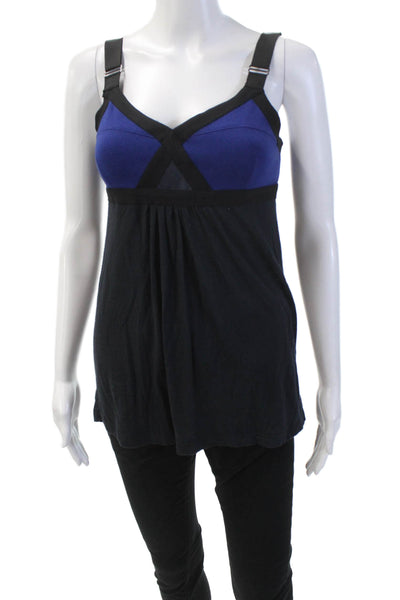 VPL Womens Colorblock Sleeveless Blouse Gathered Detail Blouse Black Size M