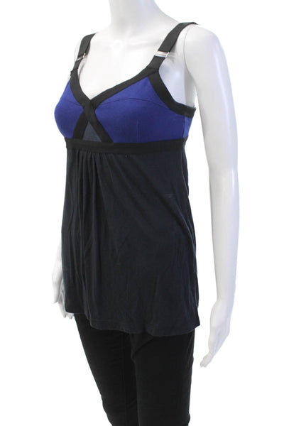 VPL Womens Colorblock Sleeveless Blouse Gathered Detail Blouse Black Size M