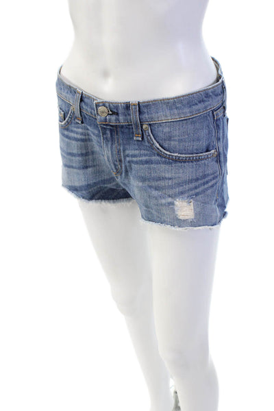 Rag & Bone Jean Womens Cotton Distressed Hem Detail Denim Shorts Blue Size 26