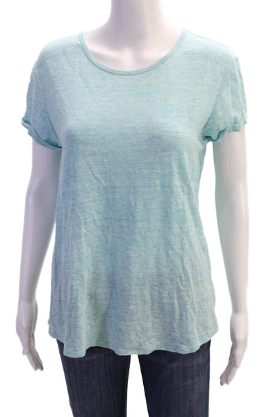 J. Mclaughlin Womens Linen Short Sleeves Pullover Tee Shirt Blue Size Small