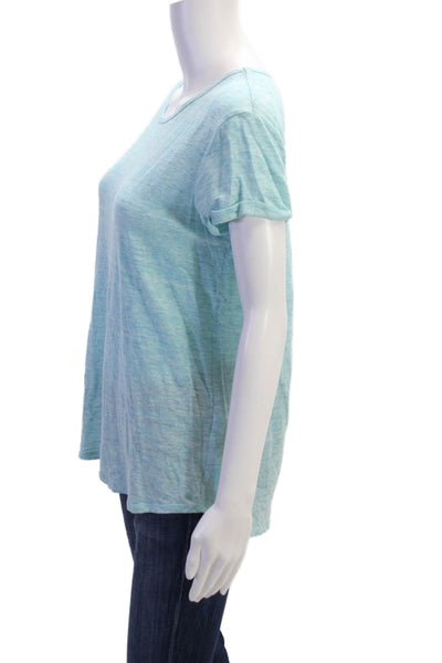 J. Mclaughlin Womens Linen Short Sleeves Pullover Tee Shirt Blue Size Small