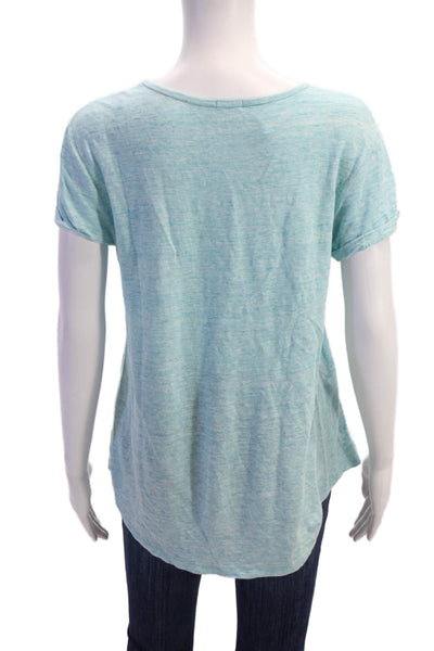 J. Mclaughlin Womens Linen Short Sleeves Pullover Tee Shirt Blue Size Small