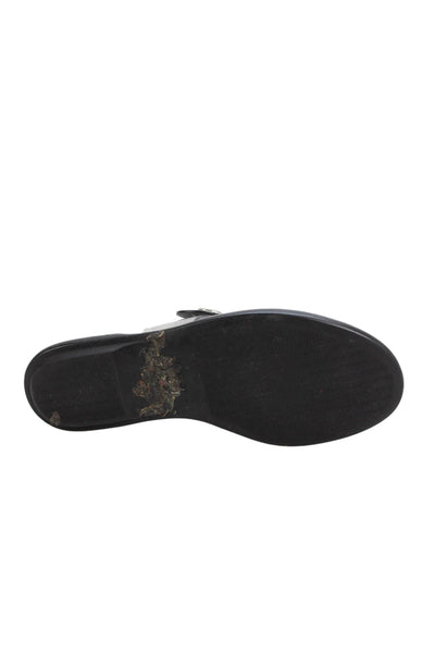 Hogan Womens Patent Leather Silver Tone Toe Ring Slide On Sandals Black Size 8