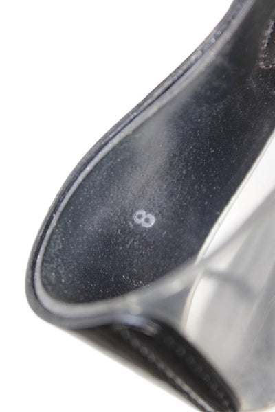 Hogan Womens Patent Leather Silver Tone Toe Ring Slide On Sandals Black Size 8