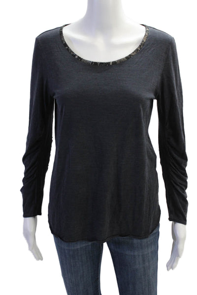 3.1 Phillip Lim Womens Long Sleeve Scoop Neck Shirt Navy Blue Cotton Size Small