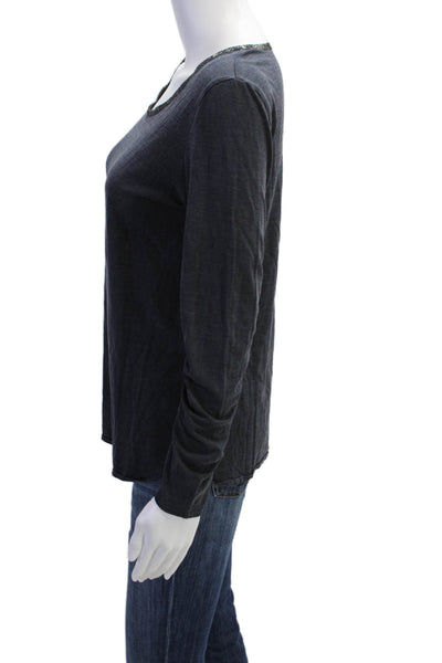 3.1 Phillip Lim Womens Long Sleeve Scoop Neck Shirt Navy Blue Cotton Size Small