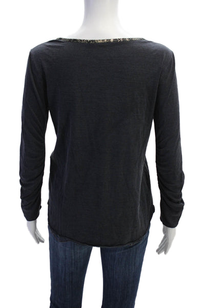 3.1 Phillip Lim Womens Long Sleeve Scoop Neck Shirt Navy Blue Cotton Size Small