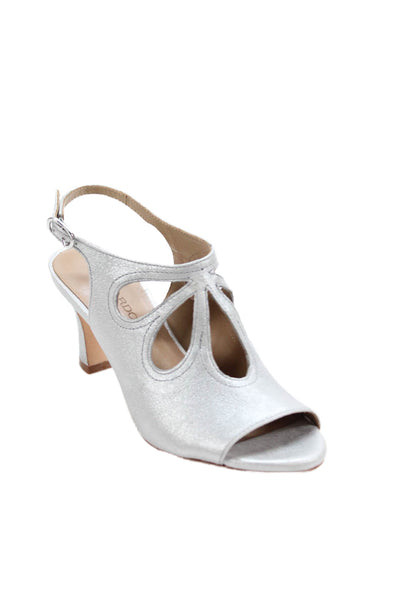 Bernardo Womens Leather Metallic Cutout Detail Ankle Strap Heels Silver Size 6