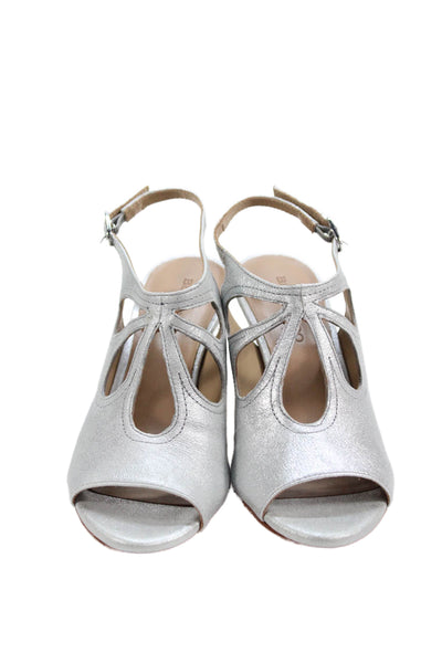 Bernardo Womens Leather Metallic Cutout Detail Ankle Strap Heels Silver Size 6