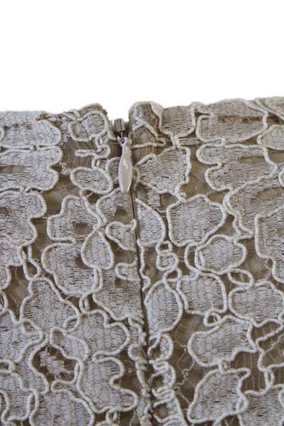 Alexis Womens Lace V Neck Short Sleeves Romper Beige White Cotton Size Medium