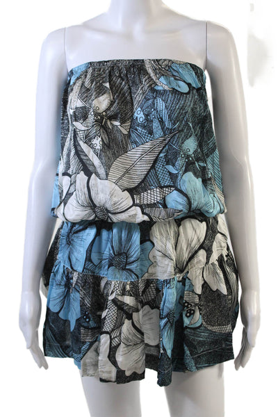 Amir Slama Womens Floral Print Strapless Dress Black Blue Cotton Size Small
