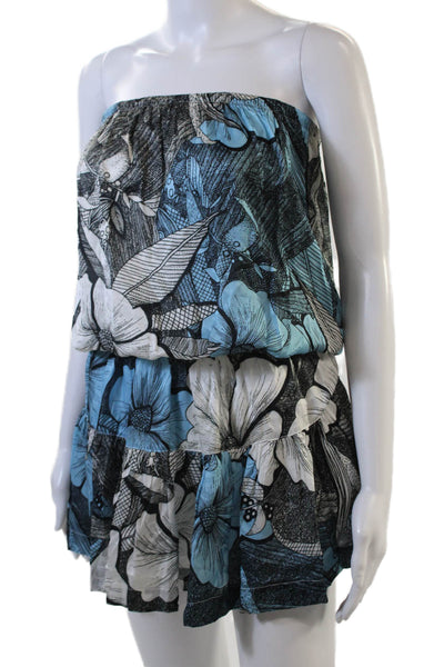 Amir Slama Womens Floral Print Strapless Dress Black Blue Cotton Size Small