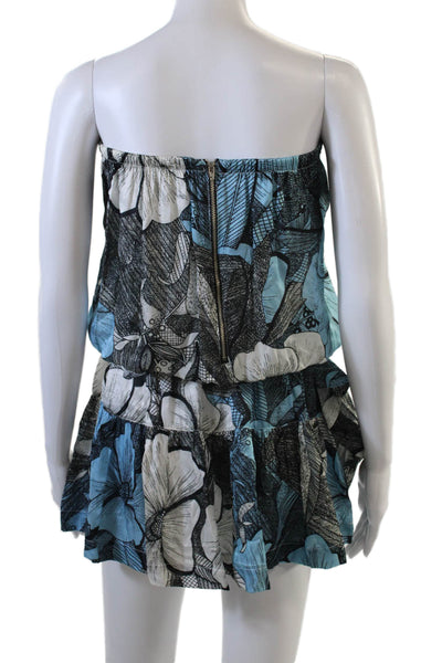 Amir Slama Womens Floral Print Strapless Dress Black Blue Cotton Size Small