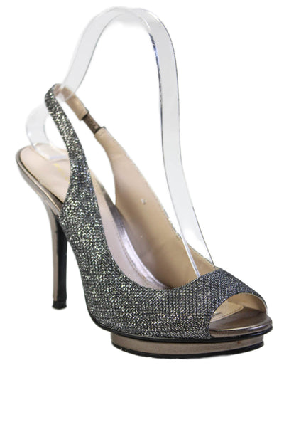 Pelle Moda Womens Glitter Slingback Open Toe Stiletto Heels Silver Size EUR 36