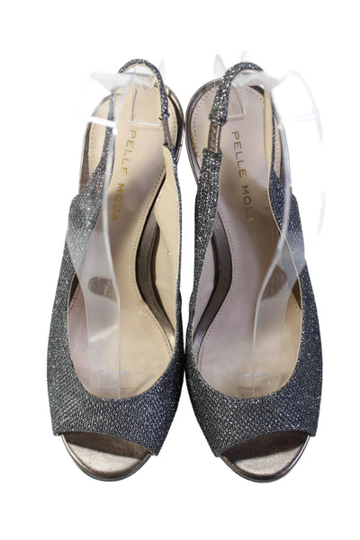 Pelle Moda Womens Glitter Slingback Open Toe Stiletto Heels Silver Size EUR 36