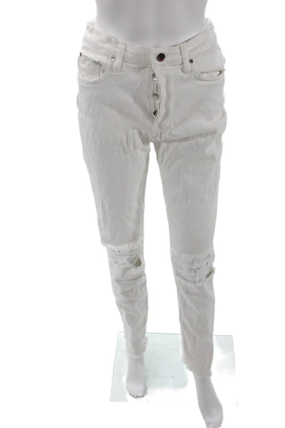 Cotton Citizen Womens Cotton Distressed Detail Skinny Jeans Solid White Size 28